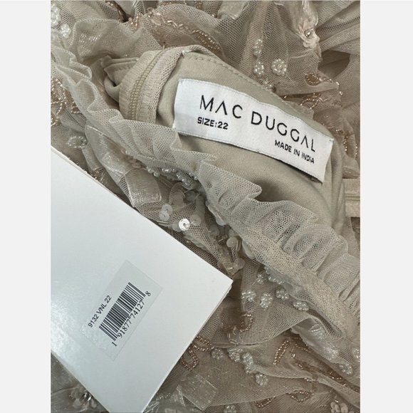 NWT $598 Mac Duggal [ 22 ] Embellished Illusion‎ High Neck Gown in Vanilla Cream - Picture 12 of 16